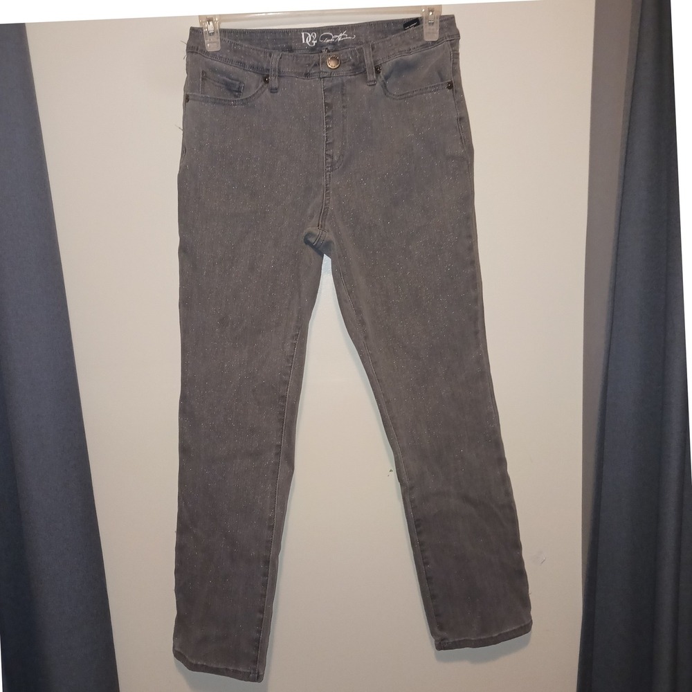 DG2 Diane Gilman Gray Silver Sparkel Shimmer Straight Leg bling Jeans 10